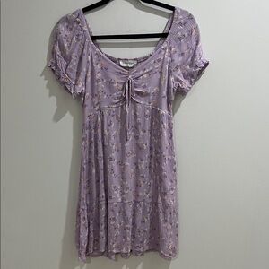 Wild Skye Women’s Dress Small Lilac Floral Cottagecore Mini Smocked Stretch Bow